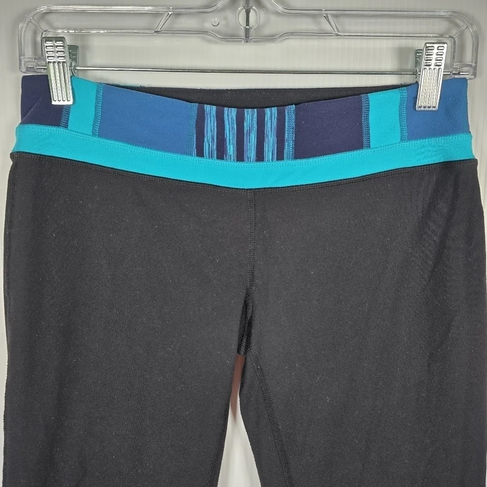 Lululemon Womens Black Cropped Wider Leg Yoga Pants Colorful Waistband Size 6